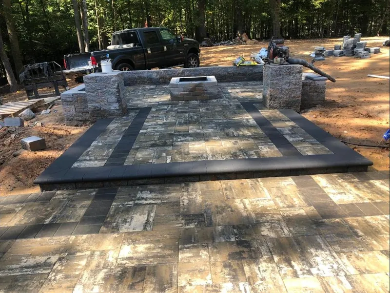 Paver patio with fire pit and seat walls